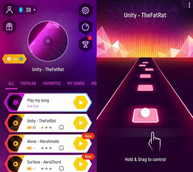 Un juego de música para el teléfono. Un juego musical para la velocidad, que no es tan fácil de manejar. Foto.